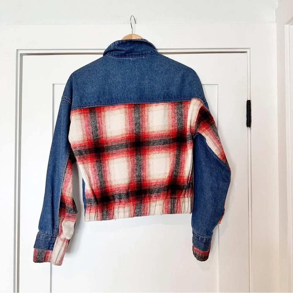 BKE Buckle Brushed Wool Blend Plaid Denim Jacket sz S - Picture 5 of 12